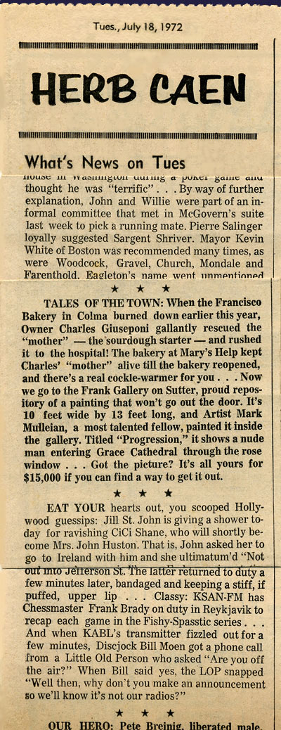 Columnist Herb Caen and artist G. Mark Mulleian.