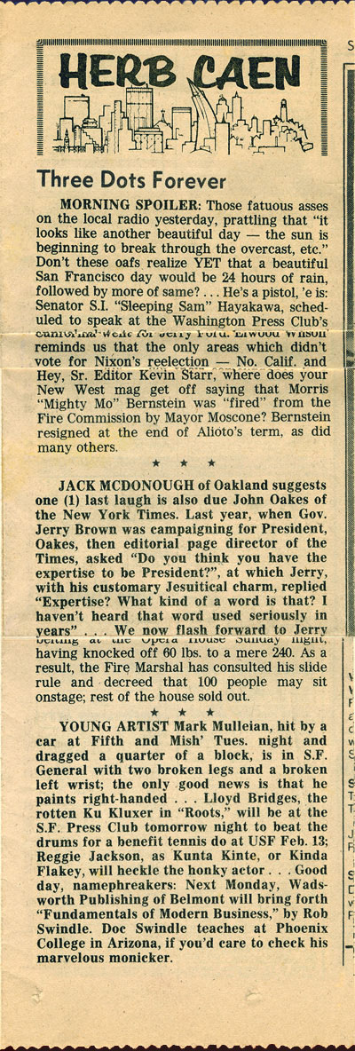 Columnist Herb Caen and artist G. Mark Mulleian.