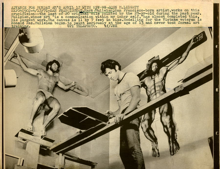 United Press International (UPI) press photo of G. Mark Mulleian and artist’s model Ron Raz.